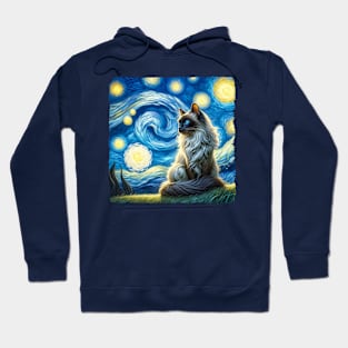 Balinese Starry Night Inspired - Artistic Cat Hoodie